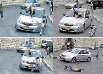 An Israeli settler hits Palestinian children in Jerusalem last year